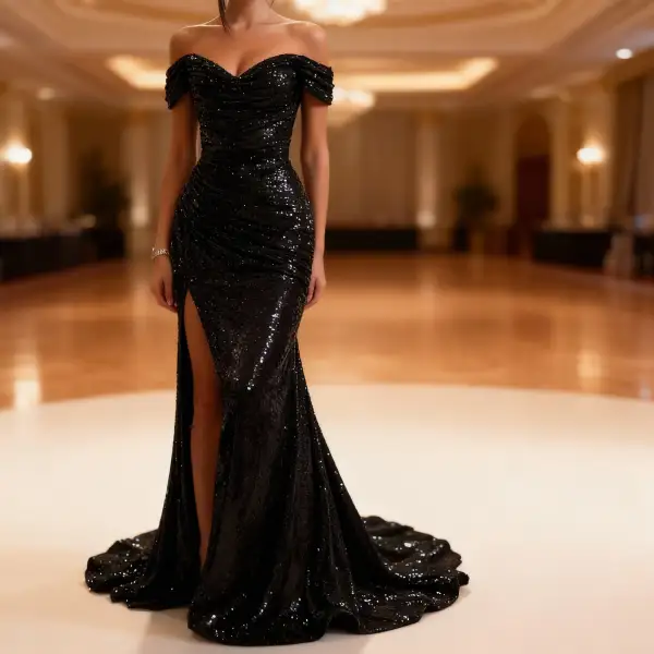 Women's Bodycon Off-Shoulder Sequin Slit Dress