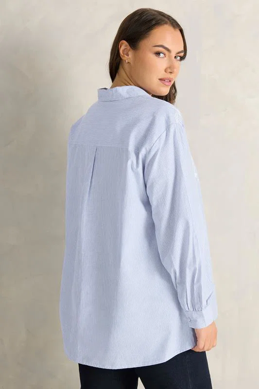 Blue Floral Embroidered Stripe Shirt detail 3