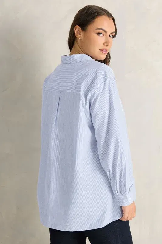 Blue Floral Embroidered Stripe Shirt