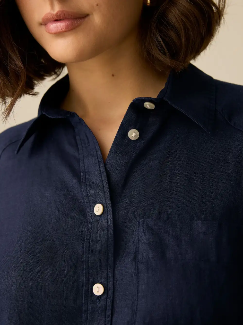 Linen Flat Collar Loose Long Sleeve Shirt