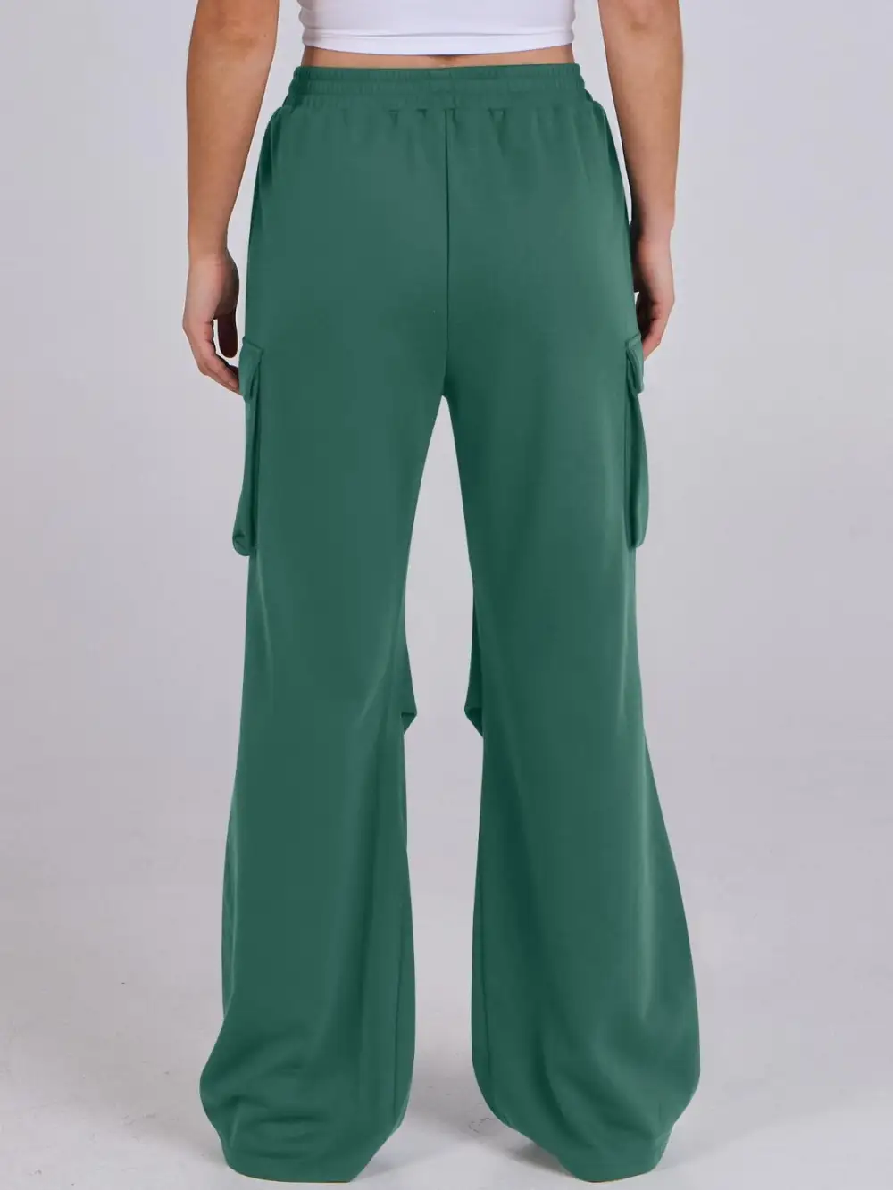 Elastic Waist Wide Leg Pants With Pocket