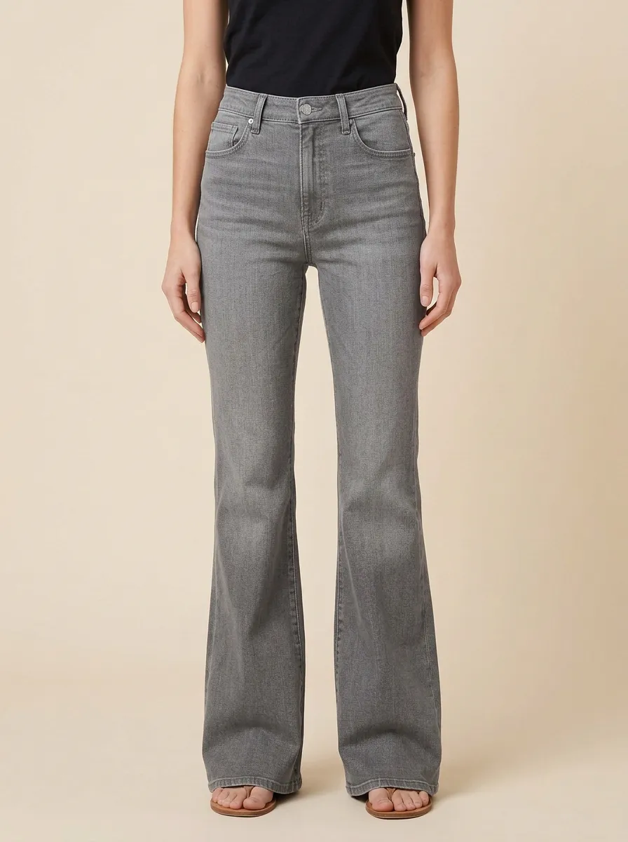 Faded Finish High Rise Flare Jeans