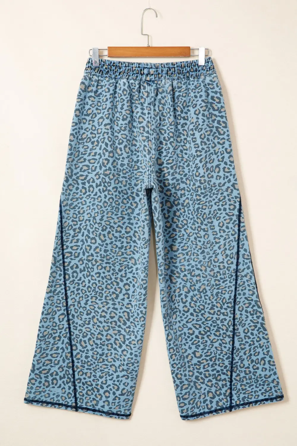 Women's Leopard Print Exposed Seam Detail Wide Leg Drawstring Jeans