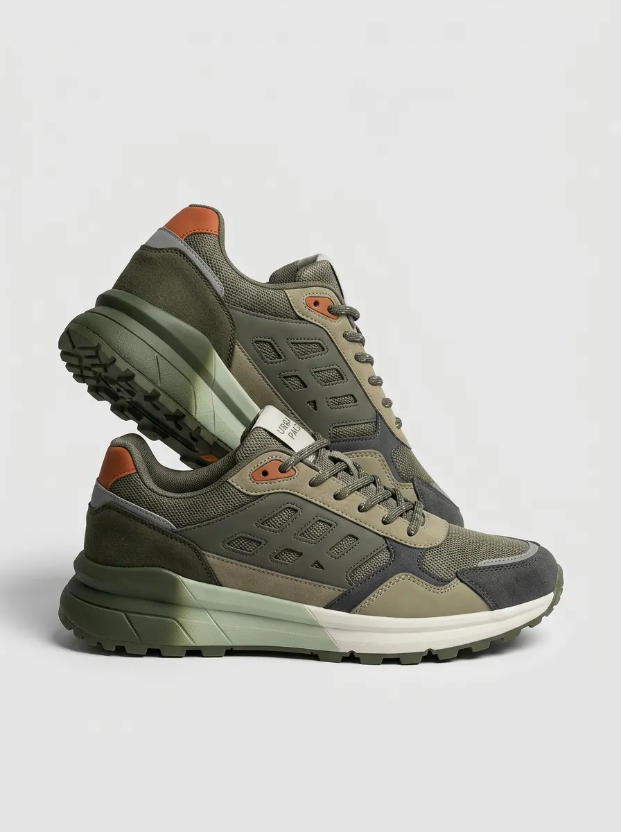 Casual Suede-Panel Mesh-Panel Patchwork Casual Sneakers