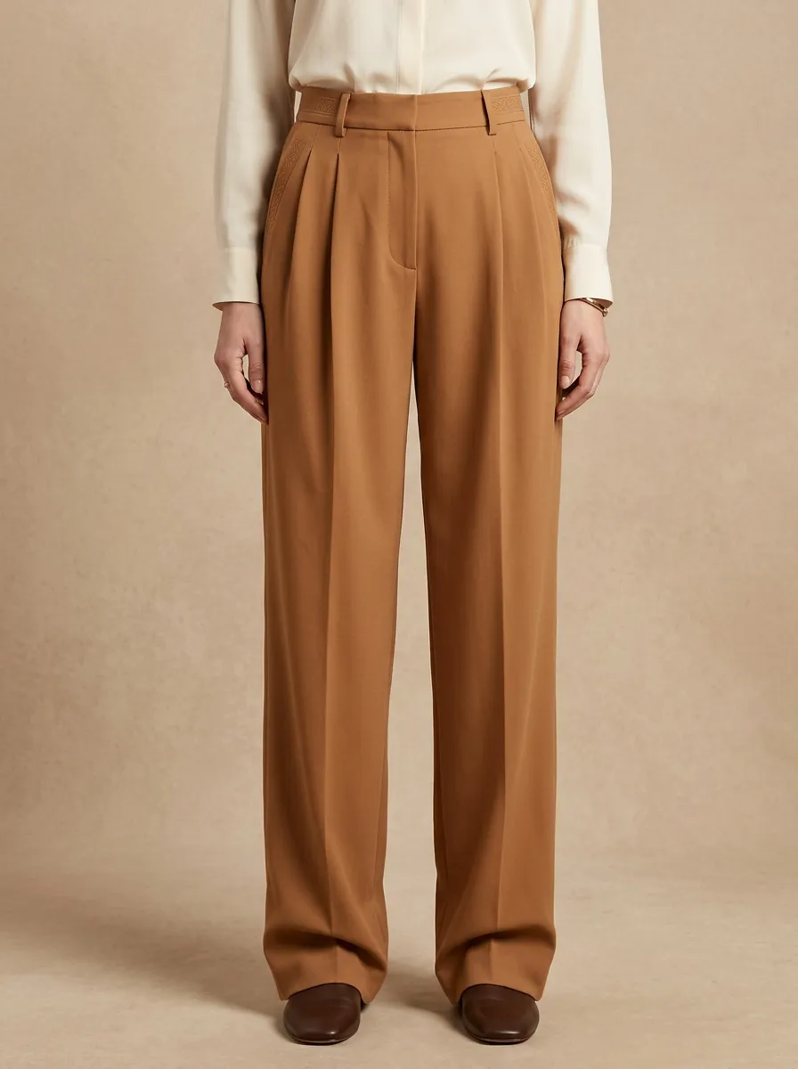 Pleated High Rise Wide Leg Trousers
