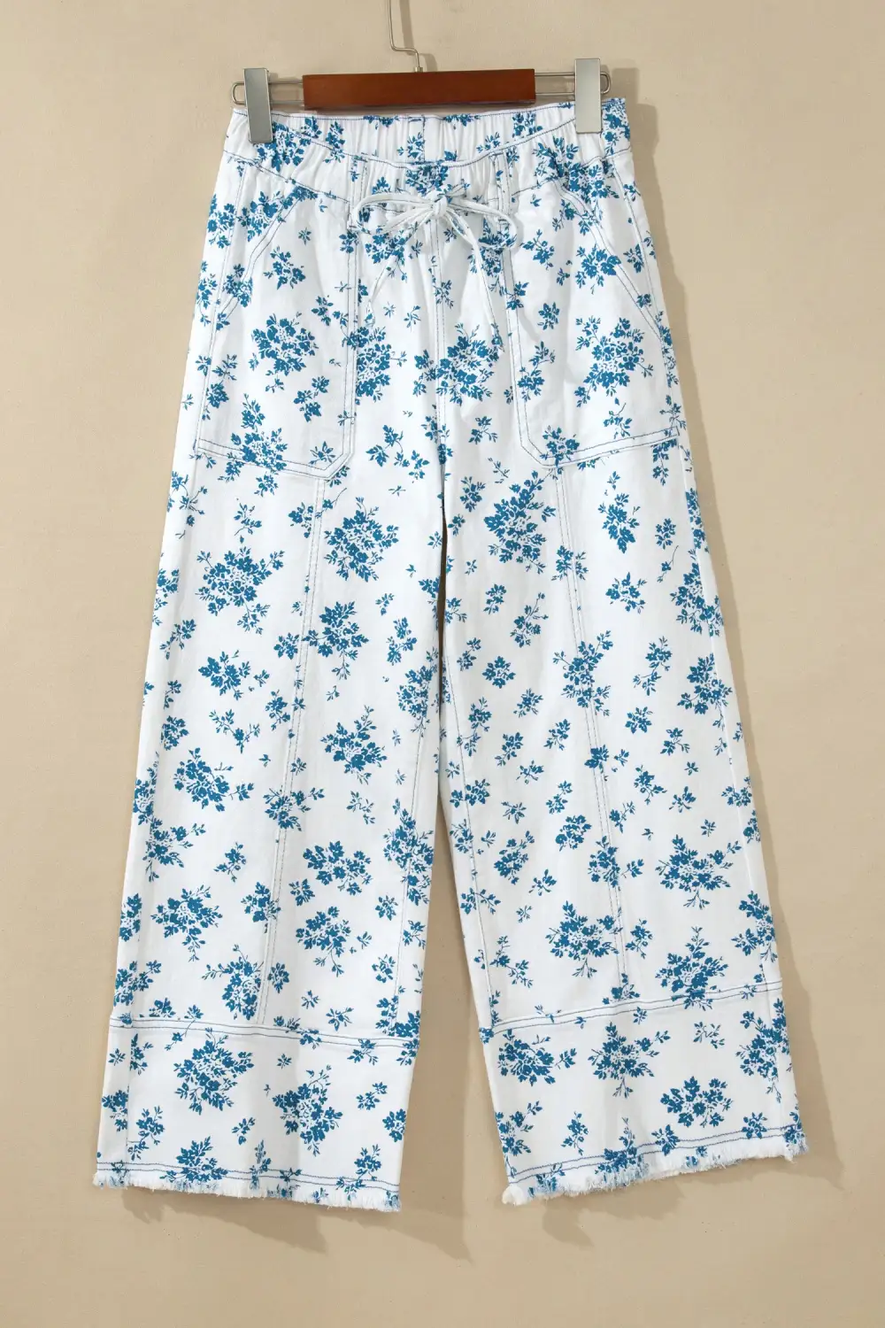 Women's Floral Print Tie Waist Straight Leg Jeans