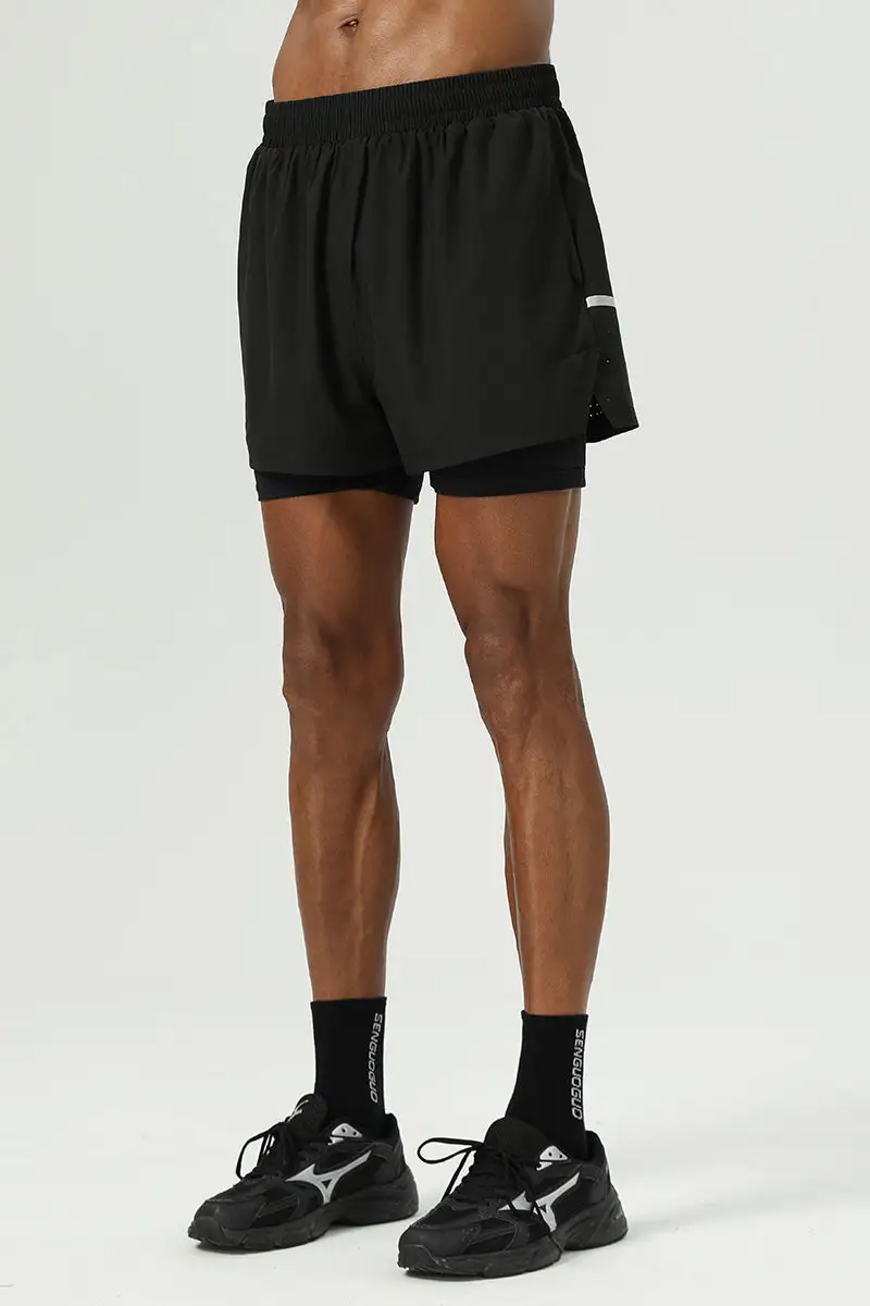 Drawstring Dual Layer Stretch Athletic Shorts