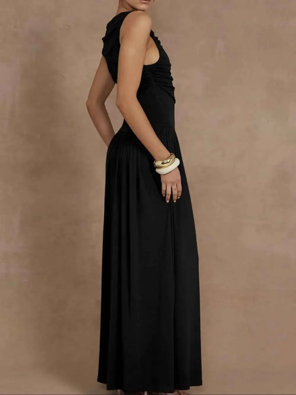 Plus Size Ruched Sleeveless Maxi Dress