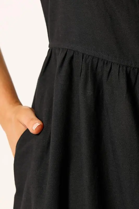 Black Linen Midi Dress