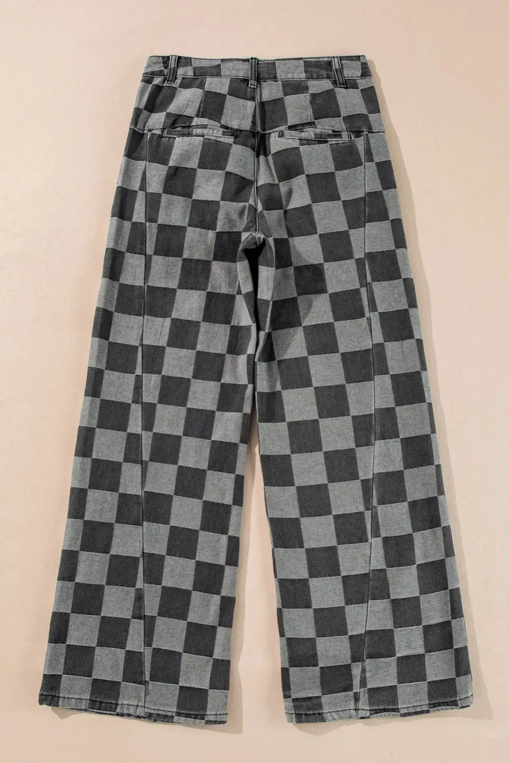 Checkered Wide Leg Pocket Denim Jeans