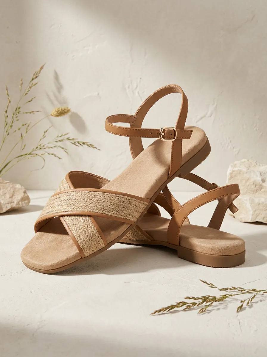 Women's Flat Sandals Cross Strap Woven