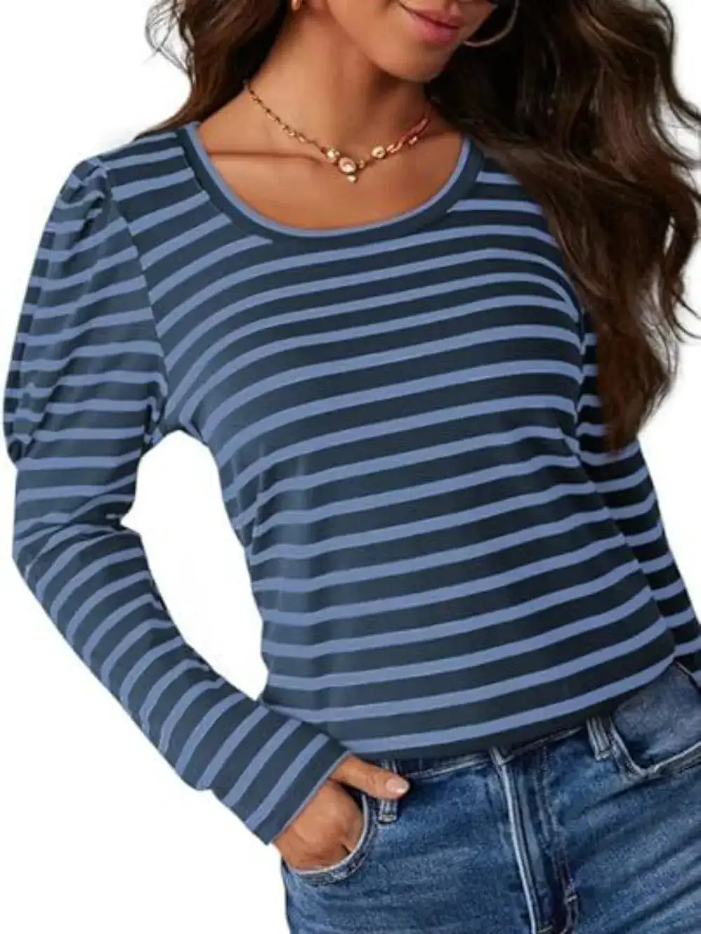 Modern Striped Round Neck Long Sleeve T-Shirt