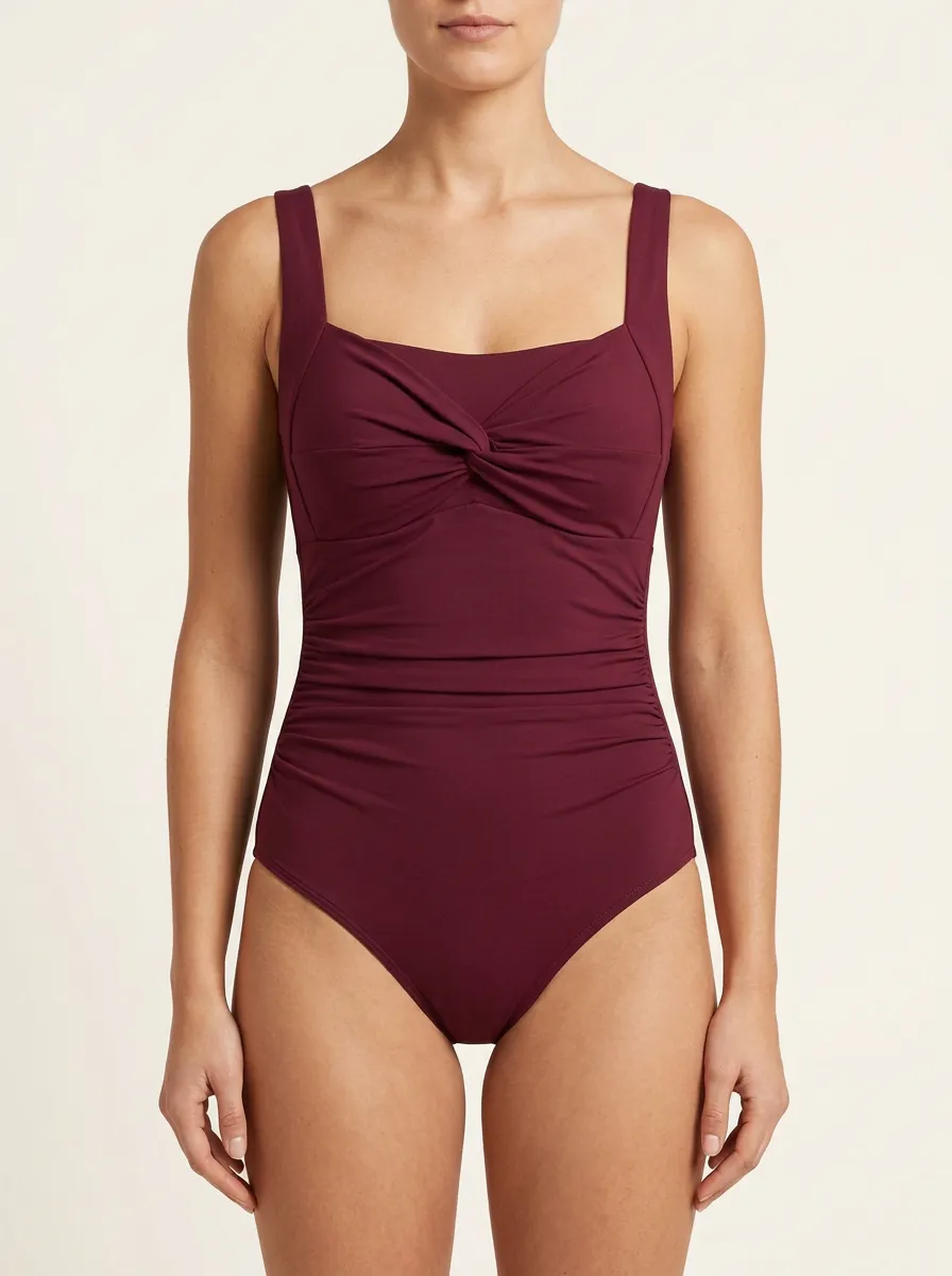 Beachside Twist-Front Ruched One-Piece Swimsuit