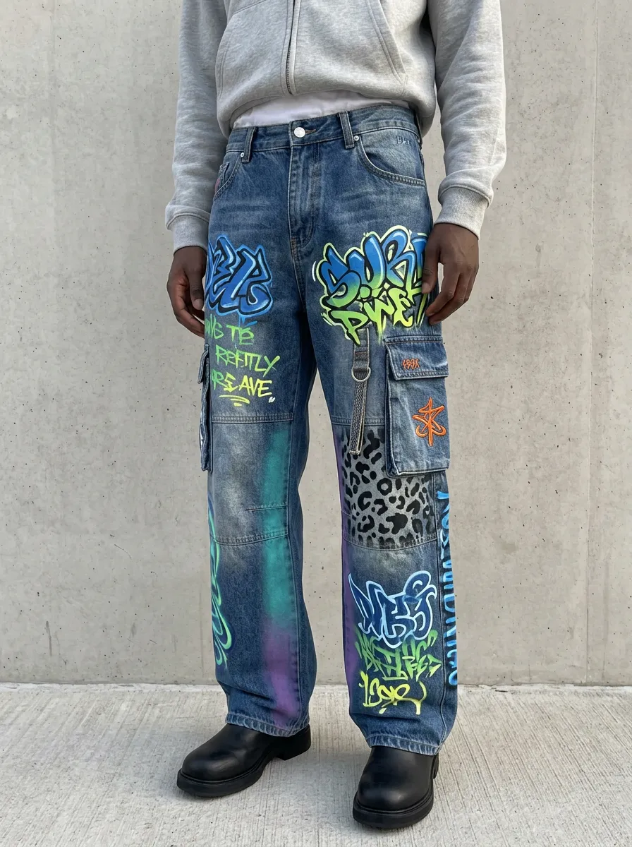 Men's Graffiti Leopard Cargo Jeans