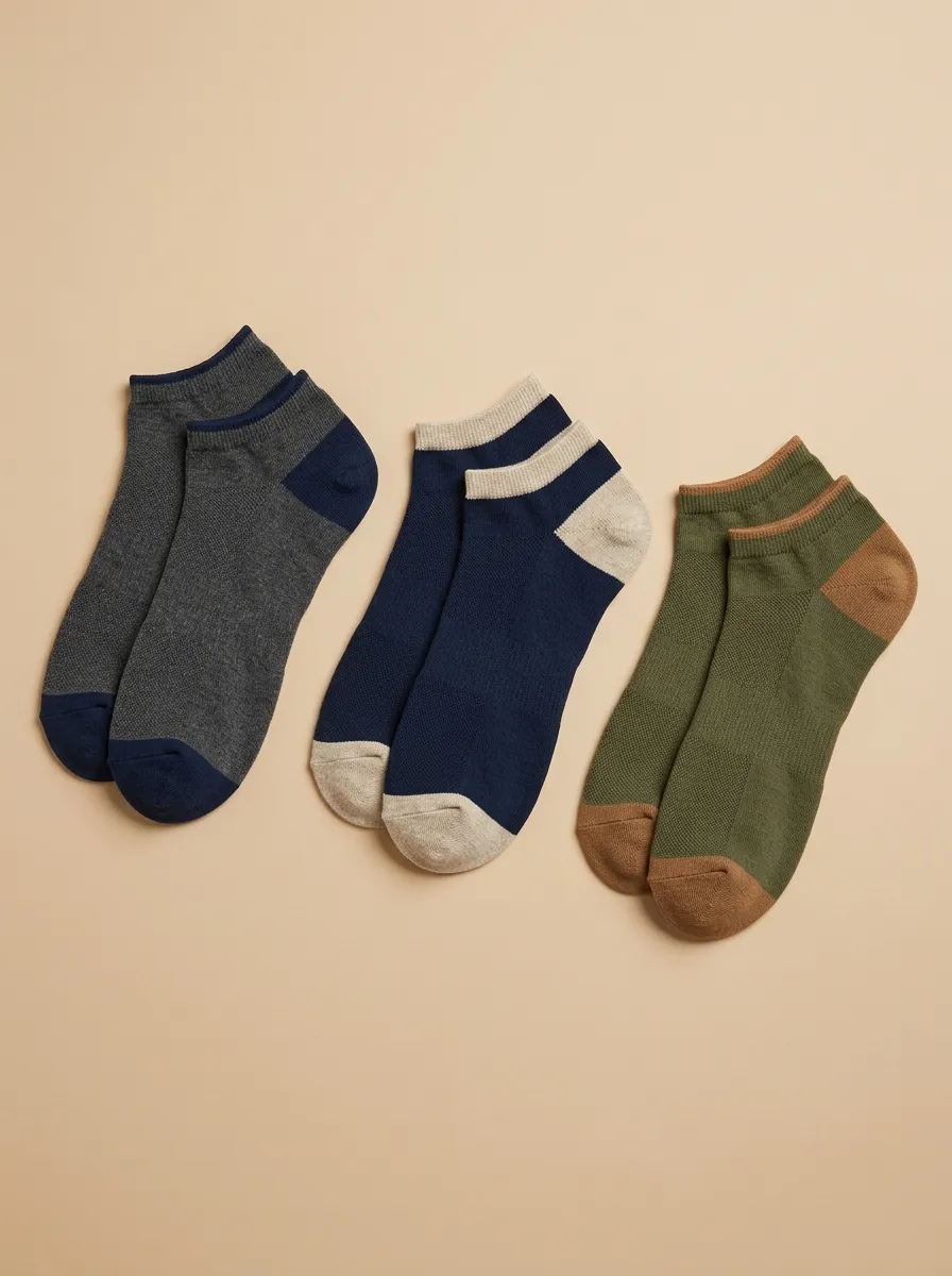 Men's Three-Pair Multi-Tone Colorblock Ankle Sock Set