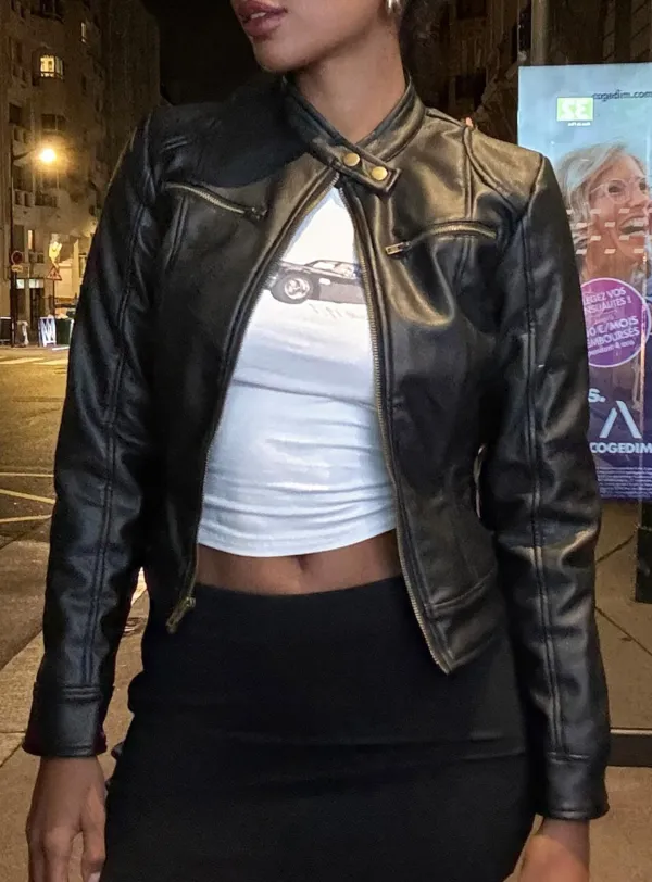 Cropped Faux Leather Biker Jacket