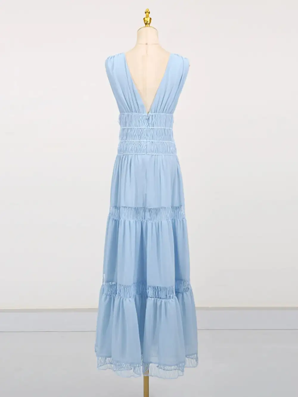 V Neck Tiered Sleeveless Maxi Dress