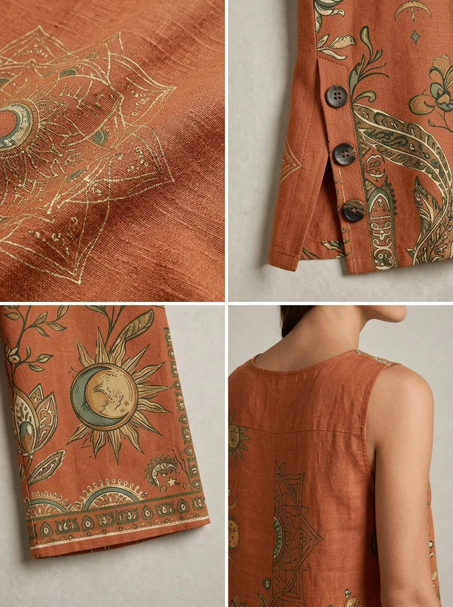 Women's Boho Celestial Sun Moon Floral Printed Sleeveless Set
