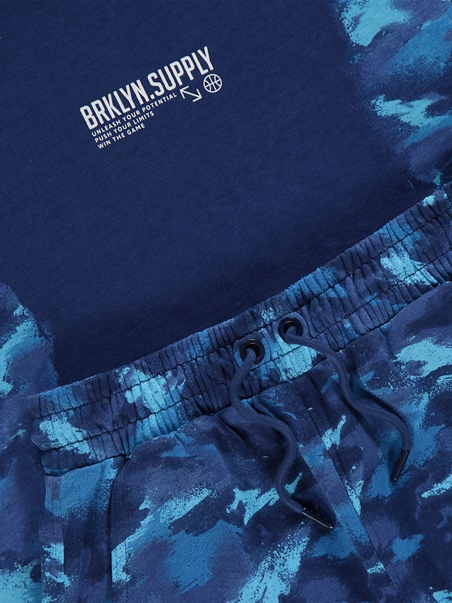 Blue Ombre Camouflage T-Shirt and Shorts Set detail 1