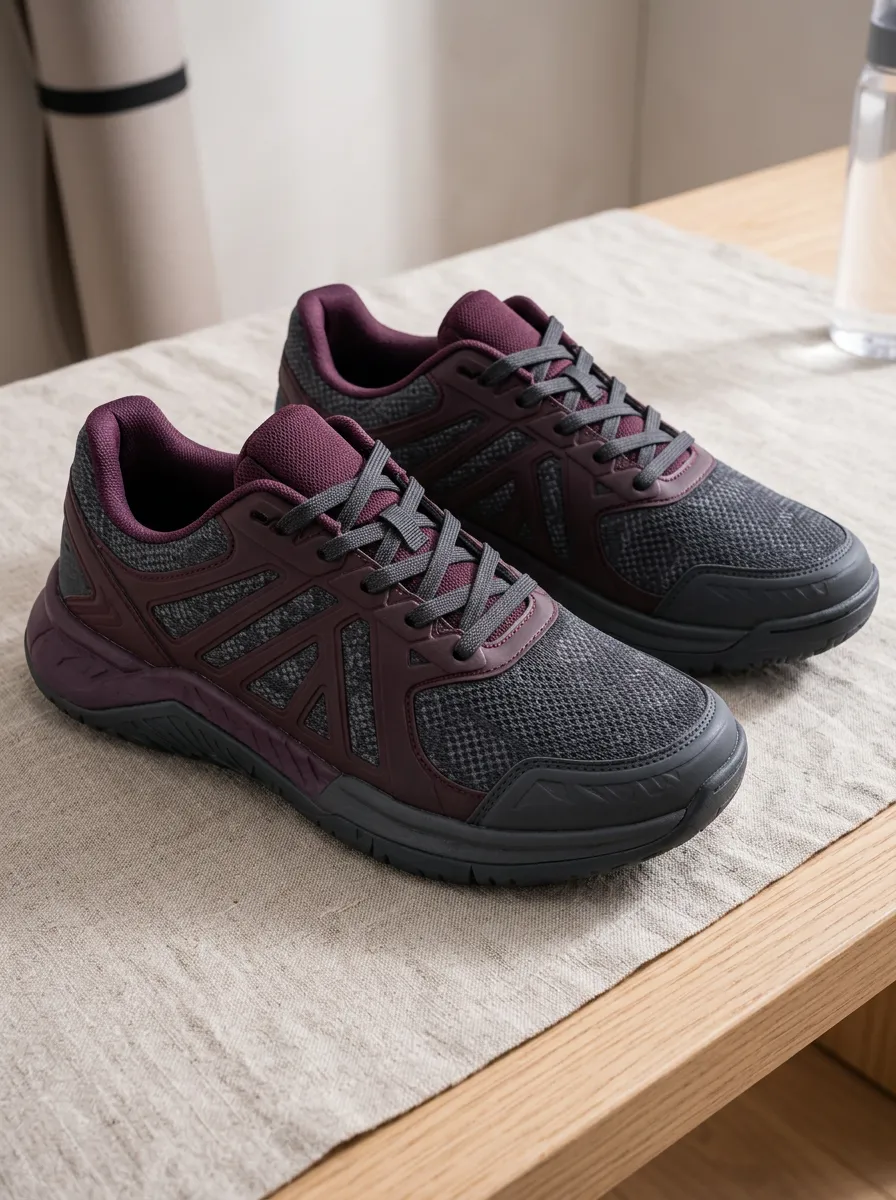 Women's Burgundy Mesh Athletic Printed Sneakers