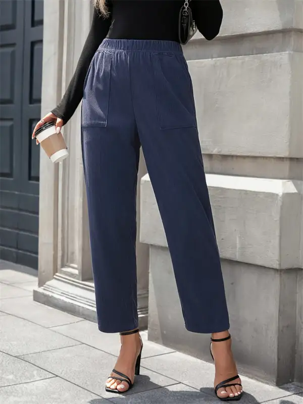 Elastic Waist Pants With Pocket