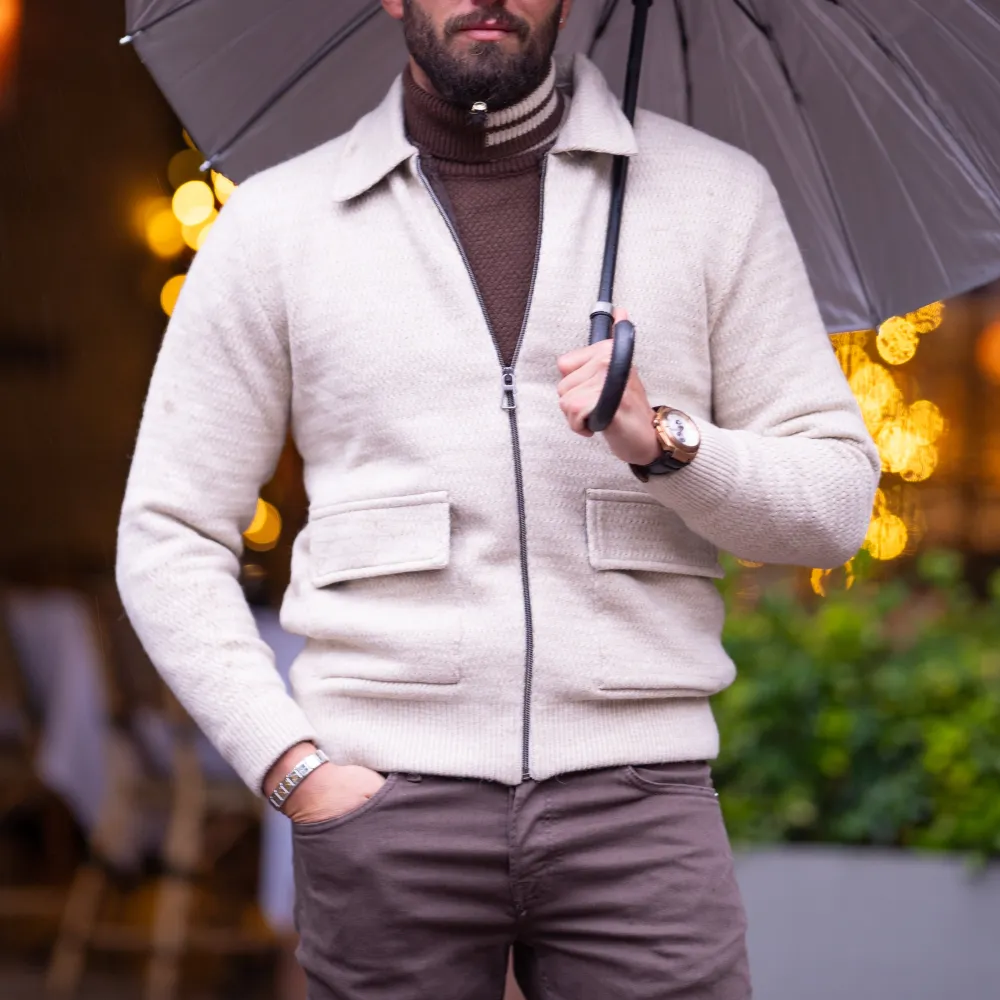 Double Pocket Slim Fit Zip Detail Knit Cardigan