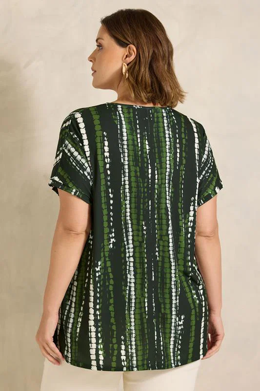 Black & Khaki Green Tie Dye Swing Top detail 2