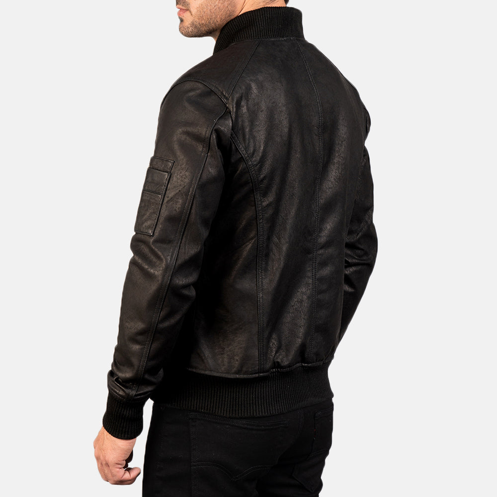 Men's Rugged Bomber Leather Distressed Jacket