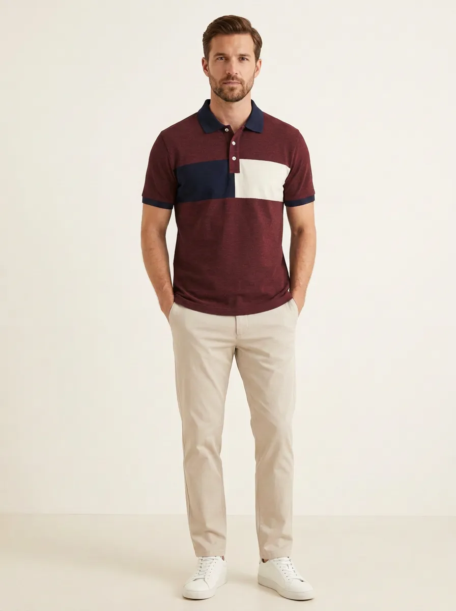 Men's Modern Everyday Colorblock Printed Polo Shirt