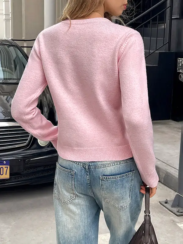 Paneled Round Neck Long Sleeve Pullover Sweater