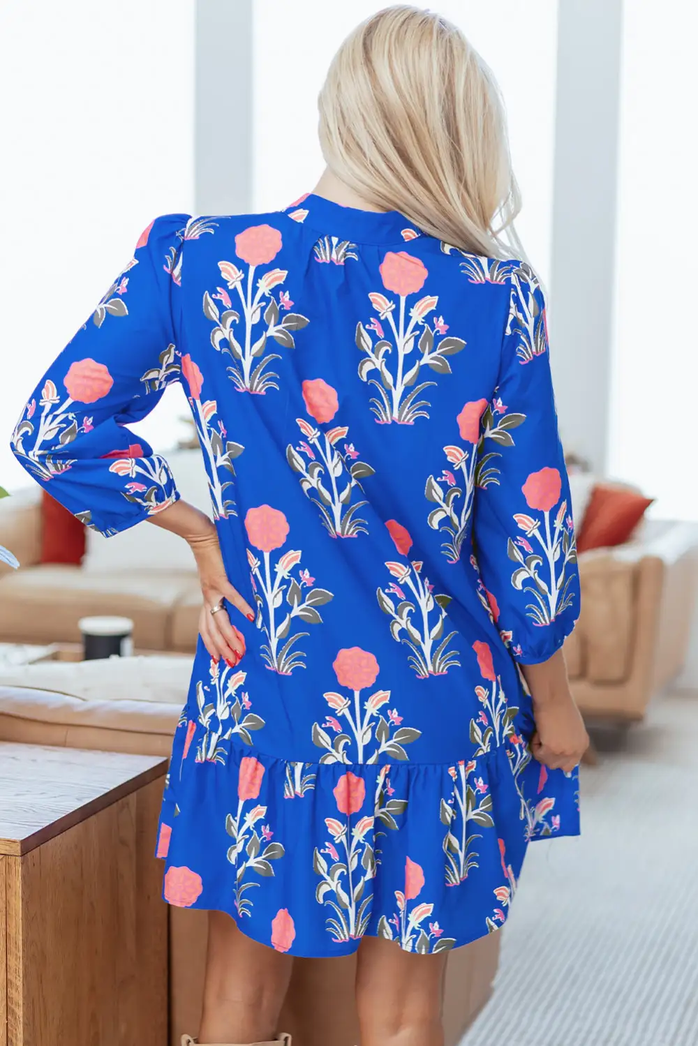 Structured Shape Floral Printed Ruffle Dress