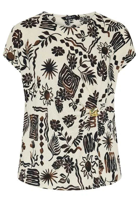 Natural Brown Summer Print Crinkle Grown On Sleeve Top detail 4