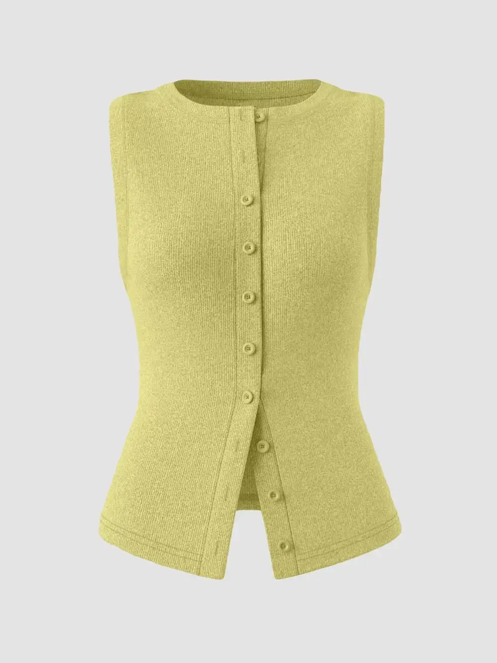 Ribbed Button Front Sleeveless Tank