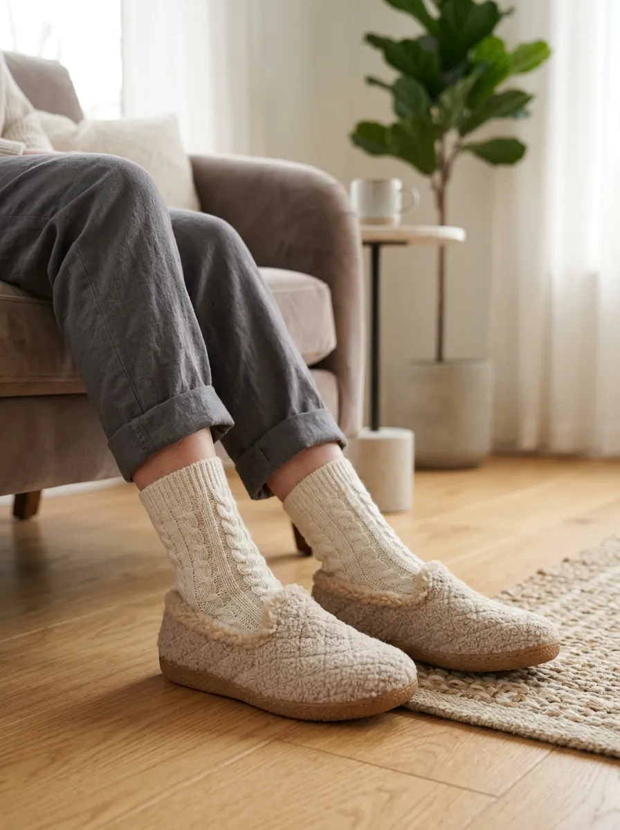 Core Quilted Graphic Detail Unisex Warm Wool Shoes