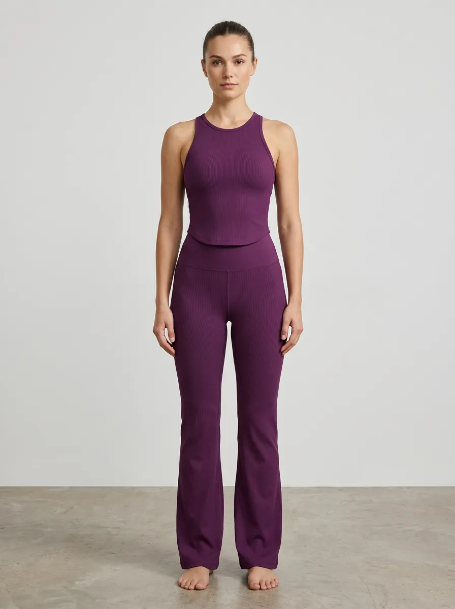 Women's Outdoor Inspired Ribbed Yoga Inspired Fitness Inspired Tank Top and Flare Pants Active Set
