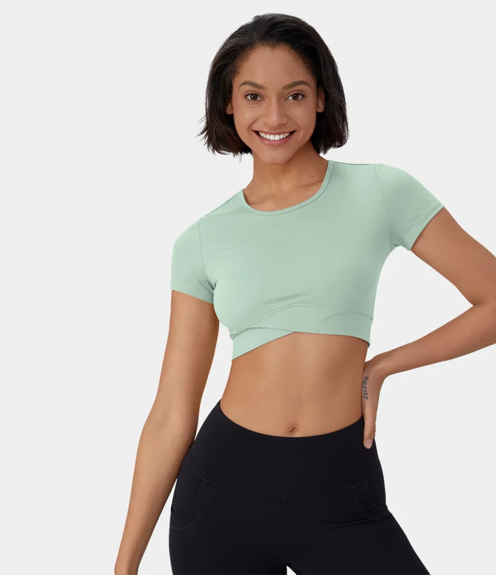 Softlyzero Plush Crossover Hem Cropped Sports Top