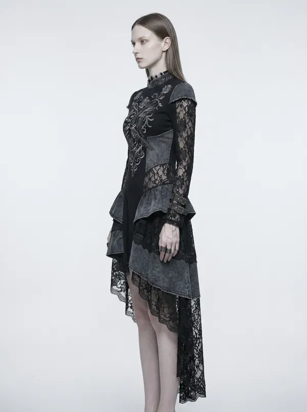 Women's Gothic Rose Skeleton Bird Printed Long Sleeve Top