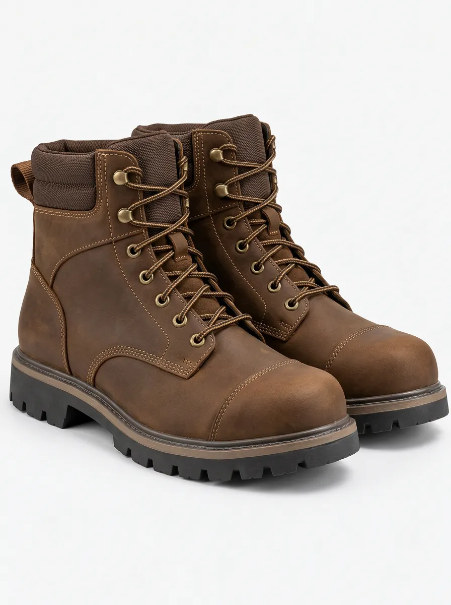 Men's Work Boots in Lace Up with Leather Design