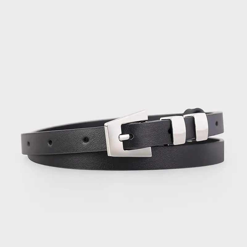 Simple Skinny Leather Belt with Buckle