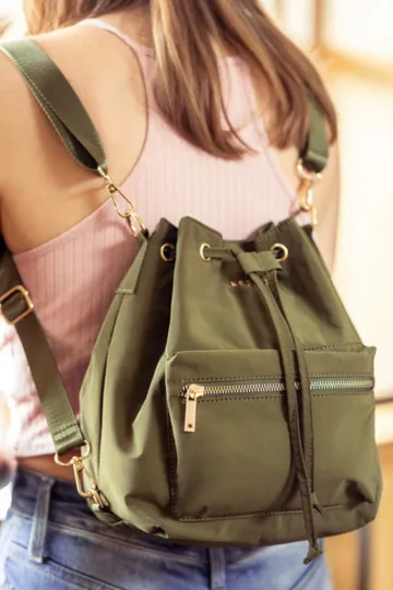Nylon Bucket Convertible Everyday Bag