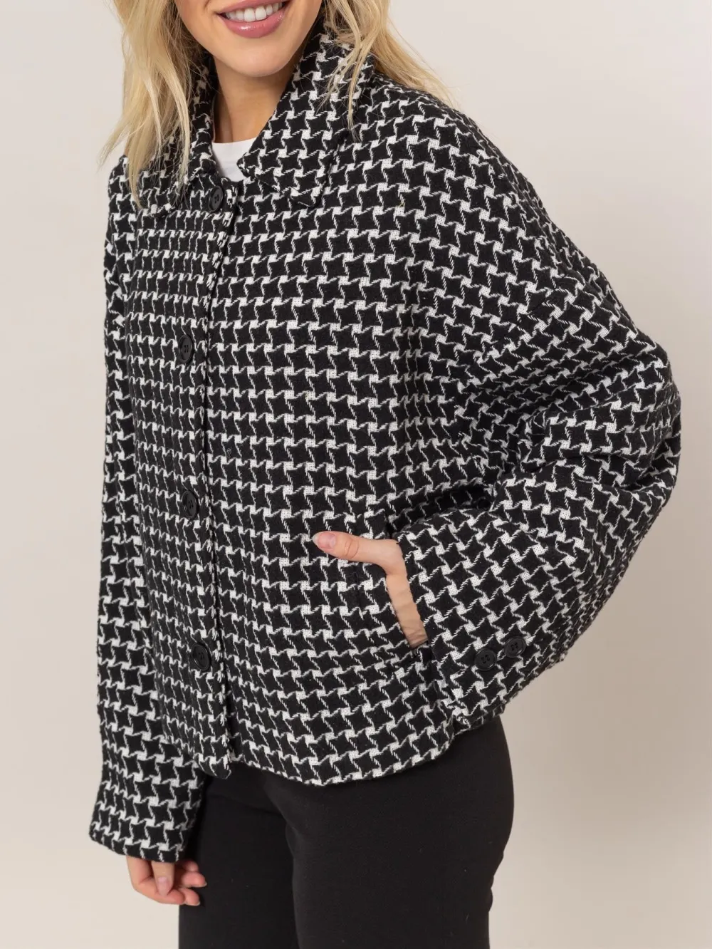 Collared Tweed Plaid Jacket
