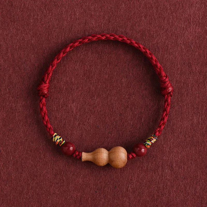 Gourd Peach Wood Rope Adjustable Bracelet