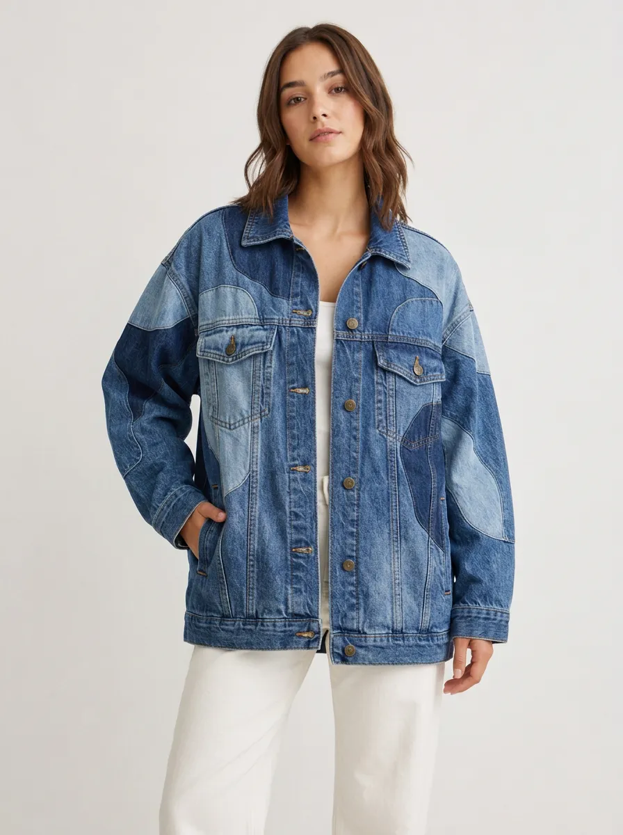 Women's Vintage Patchwork Welt-Pocket Denim Jacket