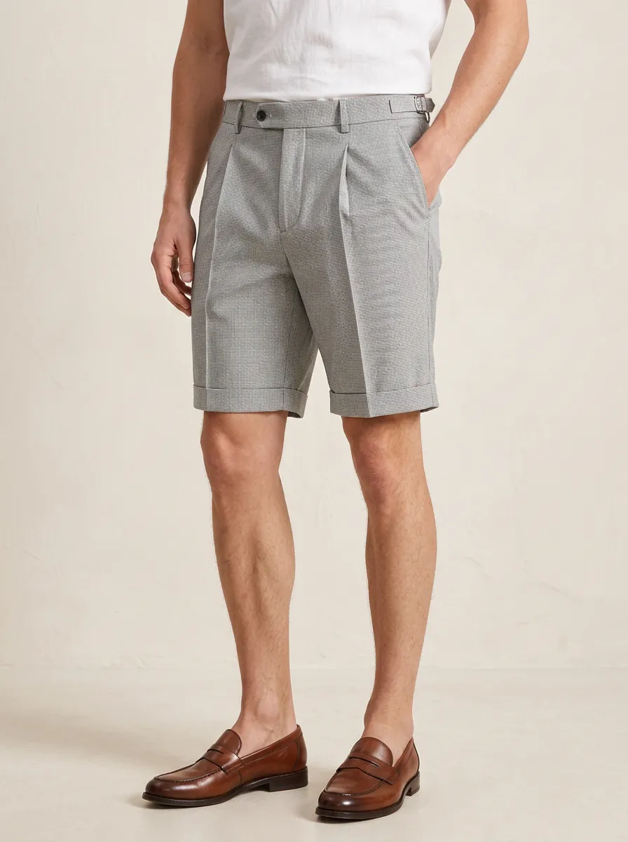Men's Casual Business Grey Houndstooth Pattern Printed Shorts