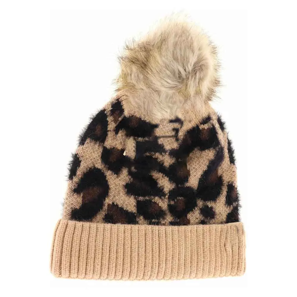 Leopard Print Pom Beanie