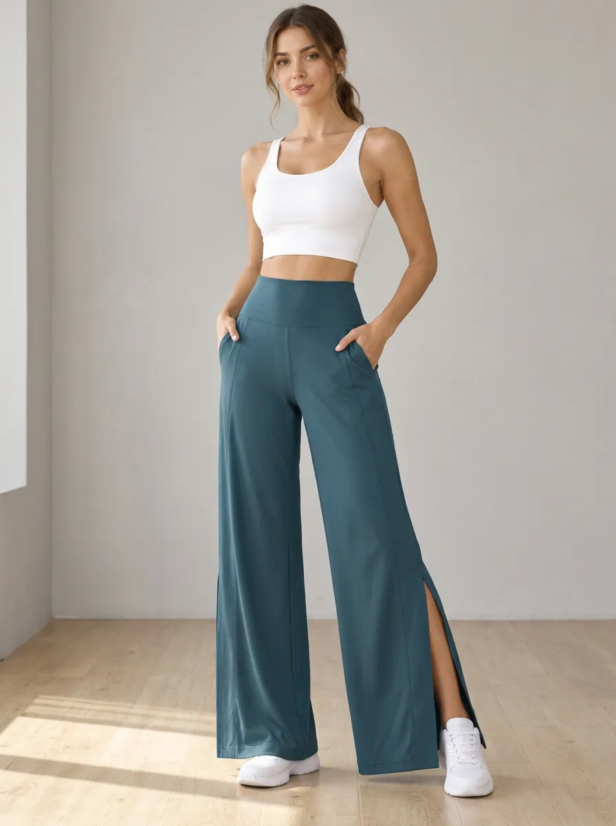 Women's High Waist Move Easy Wide Leg Split Hem Active Pants