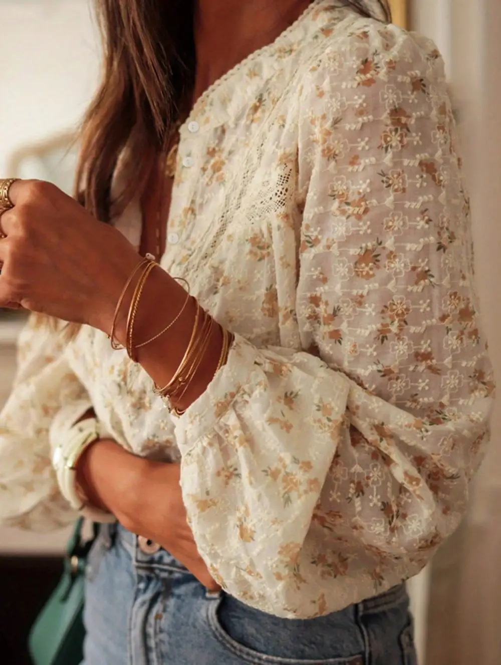 Printed Loose Lace Patchwork Blouse