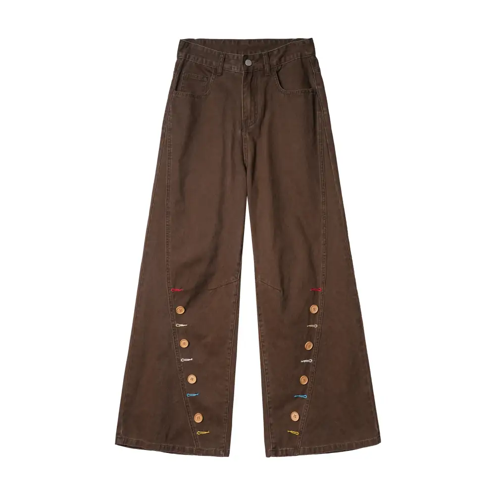 Panel-Detail Wide-Leg Washed Contrast-Stitch Jeans