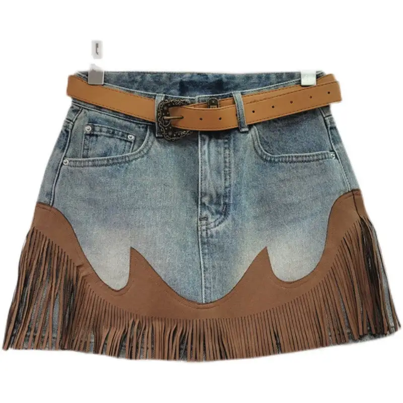 Casual Denim Tasseled Skirt