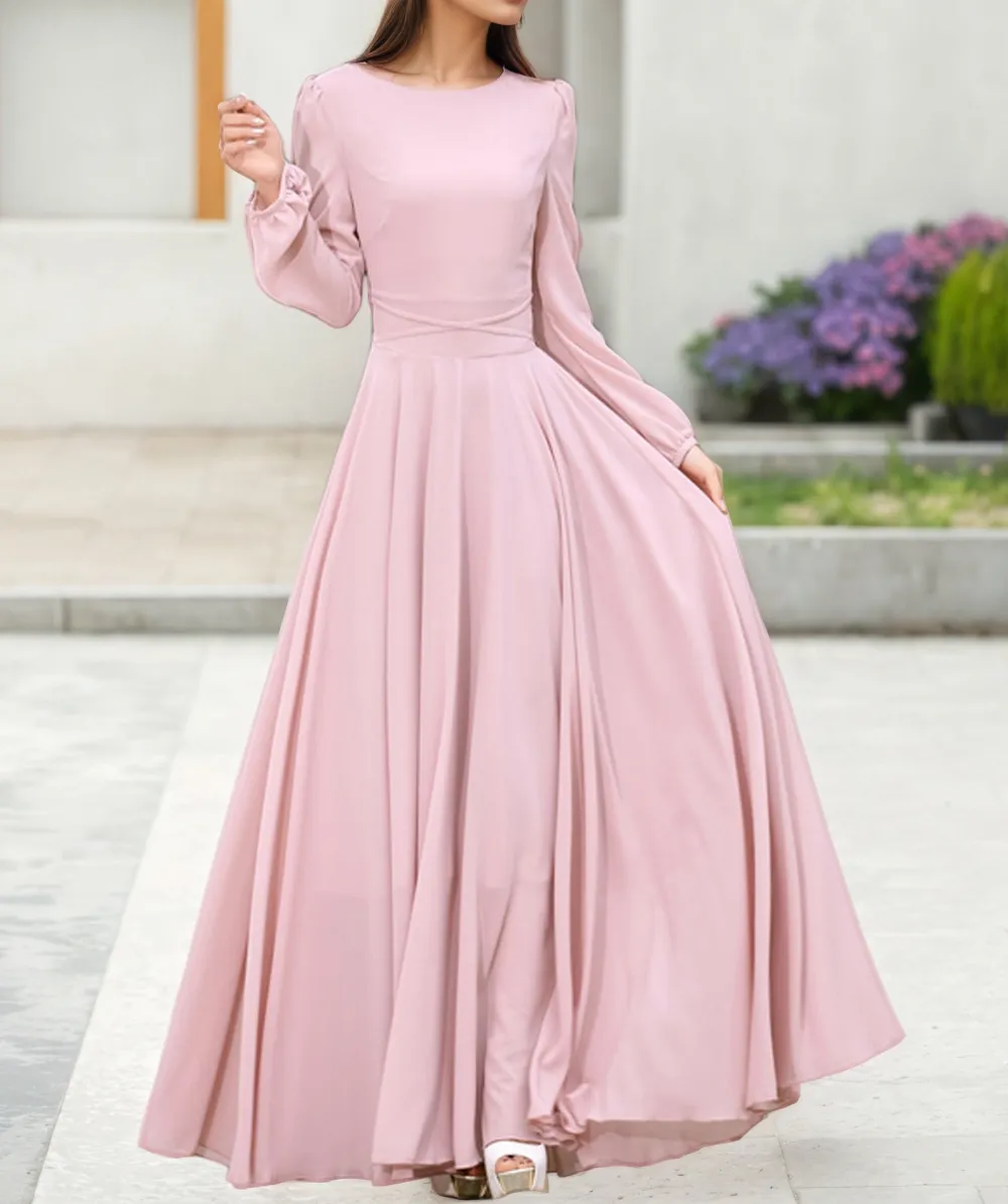 Classic Chiffon Swing Long Sleeve Maxi Dress